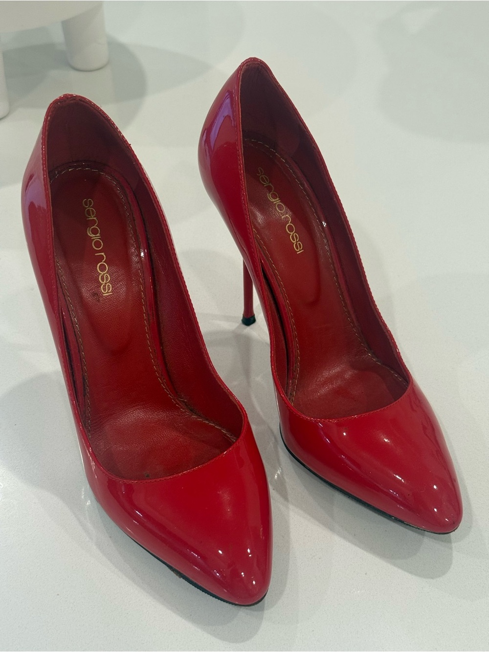 Sergio Rossi Glossy Red Pointed-Toe Stilettos